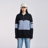  Áo Sweater Acmé de la vie - STRIPE POLO COLLAR KNIT BLACK 