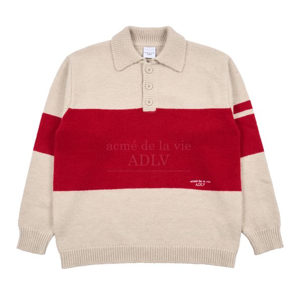  Áo Sweater Acmé de la vie - STRIPE POLO COLLAR KNIT IVORY 