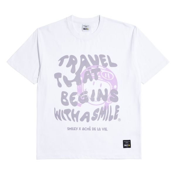  Áo thun - Acmé de la vie X Smiley® - TRAVEL THAT BEGINS SHORT SLEEVE T-SHIRT WHITE 