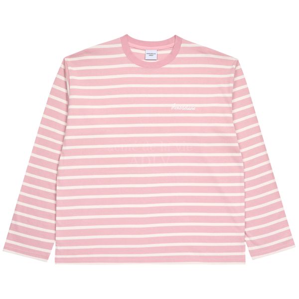  Áo Sweater Acmé de la vie - SCRIPT LOGO STRIPE LONG SLEEVE T- SHIRT PINK 