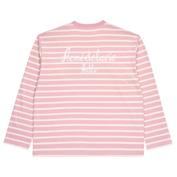  Áo Sweater Acmé de la vie - SCRIPT LOGO STRIPE LONG SLEEVE T- SHIRT PINK 