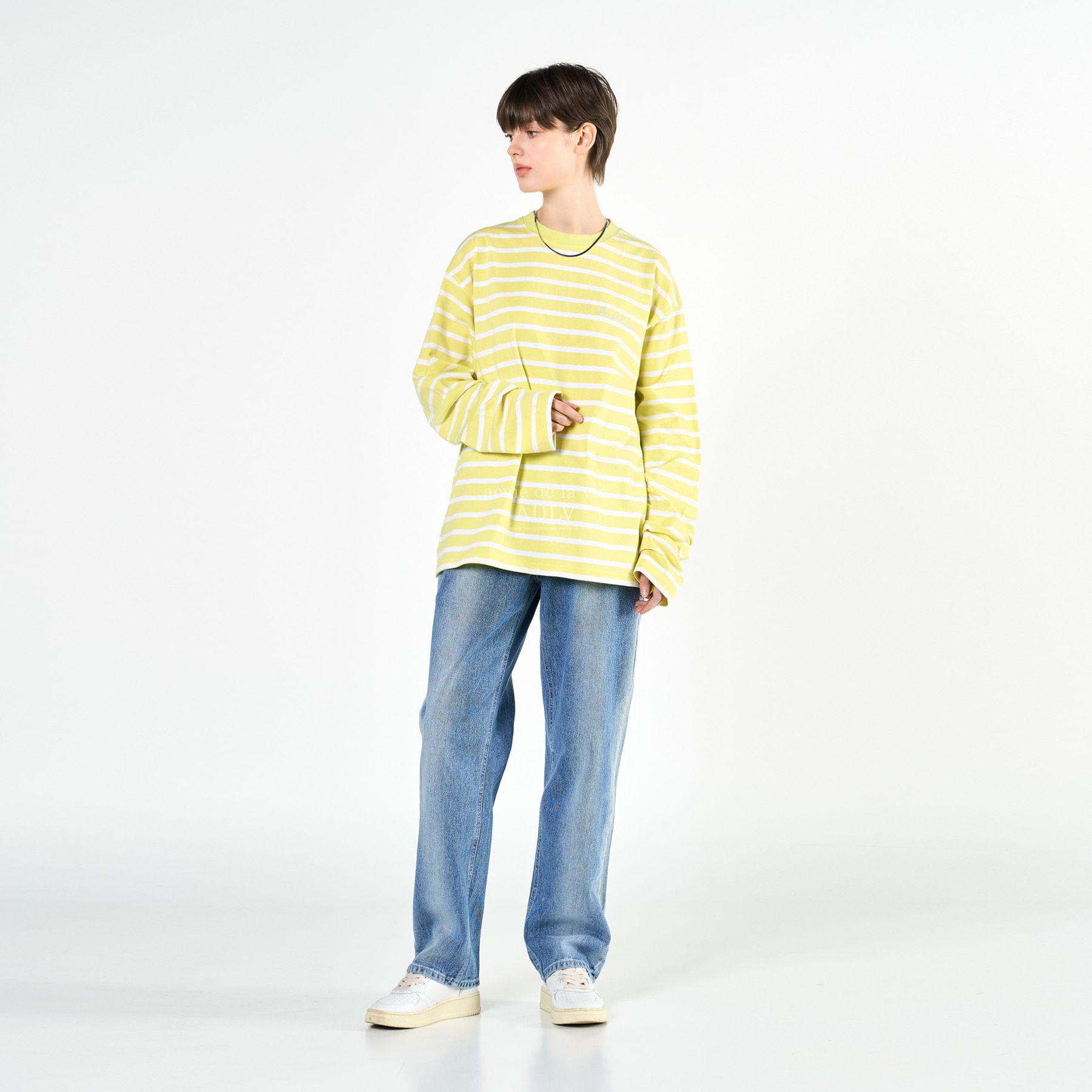  Áo Sweater Acmé de la vie - SCRIPT LOGO STRIPE LONG SLEEVE T- SHIRT YELLOW 