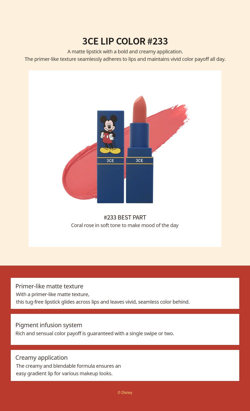 SON 3CE MICKEY LIP COLOR HÀN QUỐC CHÍNH HÃNG