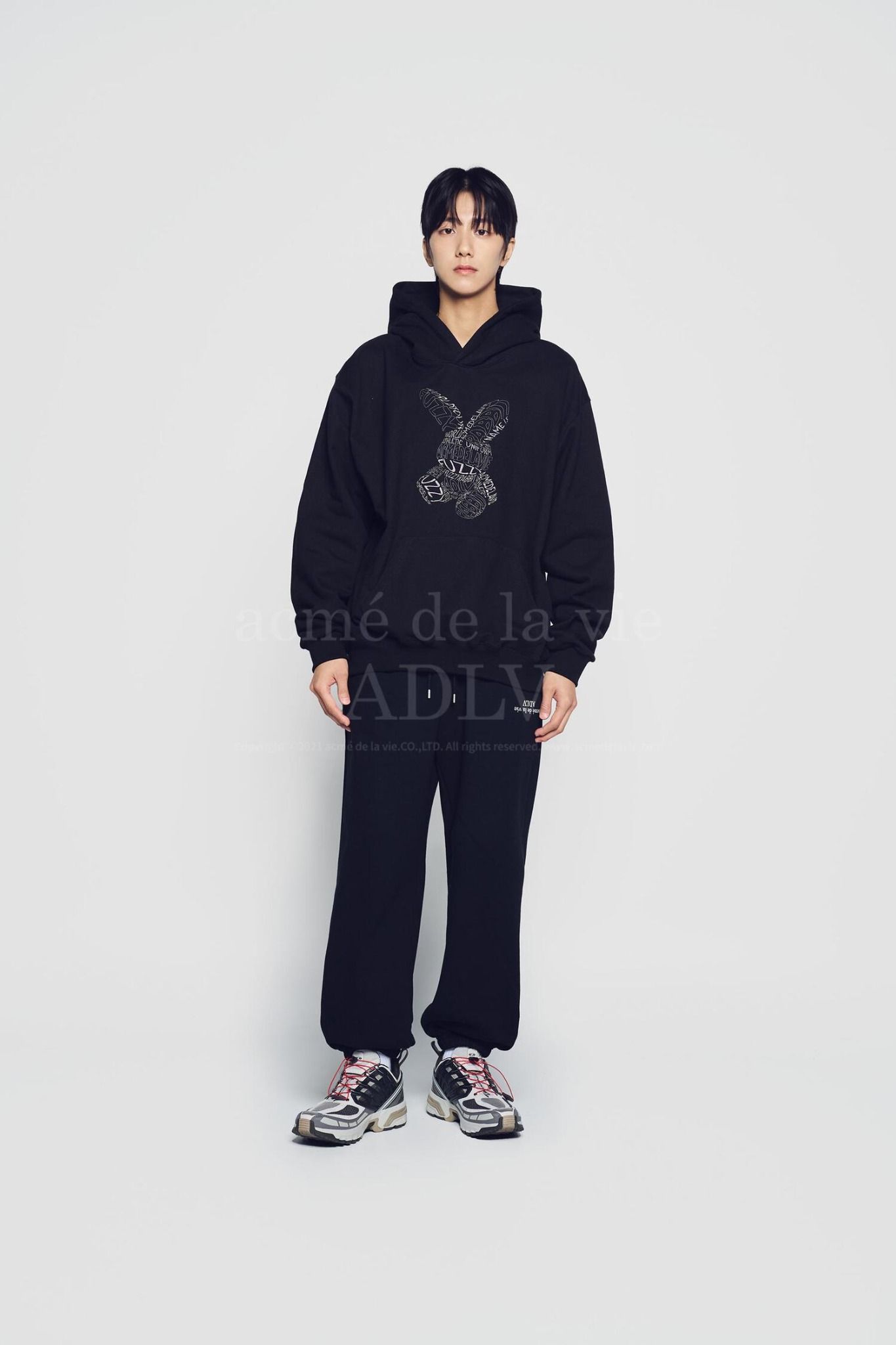 Áo Hoodie Acmé de la vie - ADLV Lettering Rabbit Black