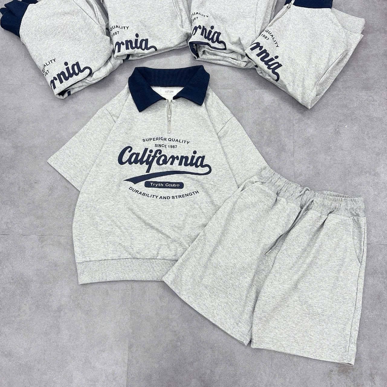 Set Quần Áo Nội Địa Hàn Cộc Tay California Grey
