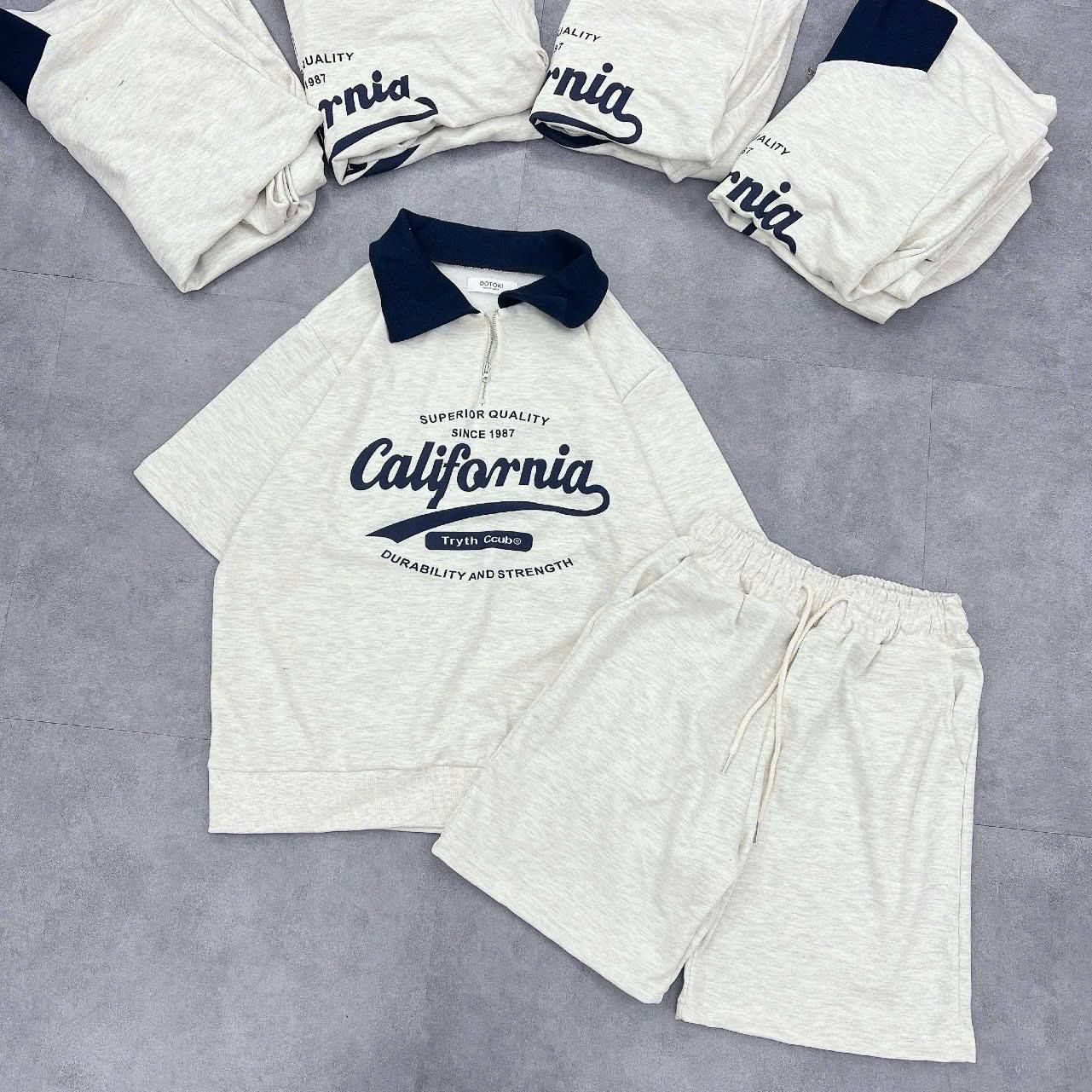 Set Quần Áo Nội Địa Hàn Cộc Tay California Beige
