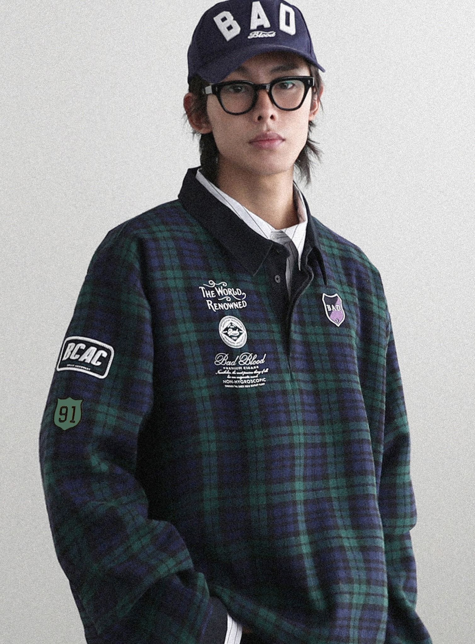 Áo Sweater Badblood - Classic Check Rugby Shirt Green - w-sweatshirt24-014