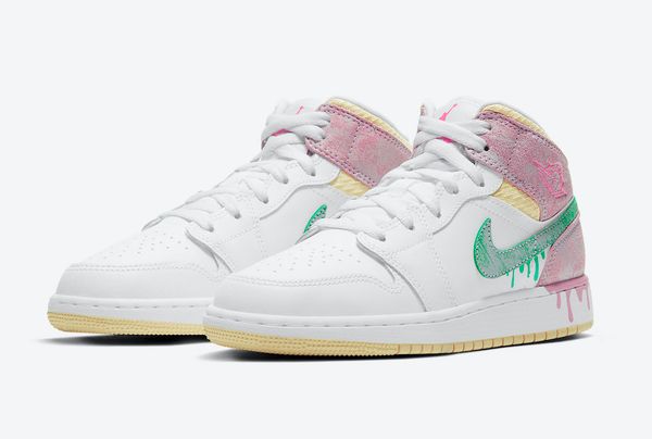  NIKE AIR JORDAN 1 MID SE GS PANIT DRIP WHITE PINK 