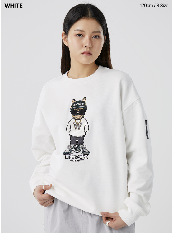 Áo Sweater Life Work - Snapback Hip Dog Applique White - LW234MT107