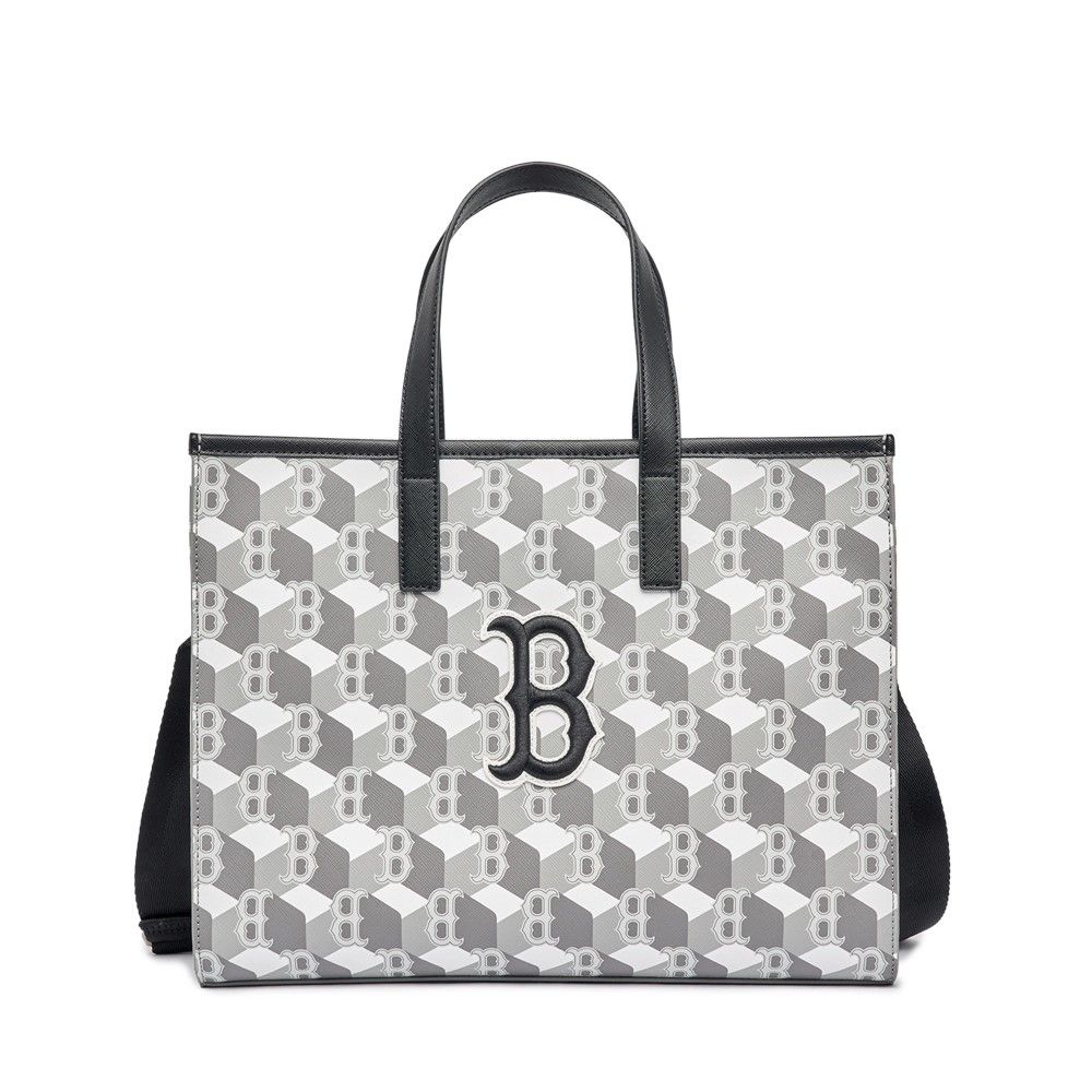 Túi Tote MLB Korea - Cube Monogram Medium Tote Bag Boston Red Sox Grey - 3AORM042N-43GRS