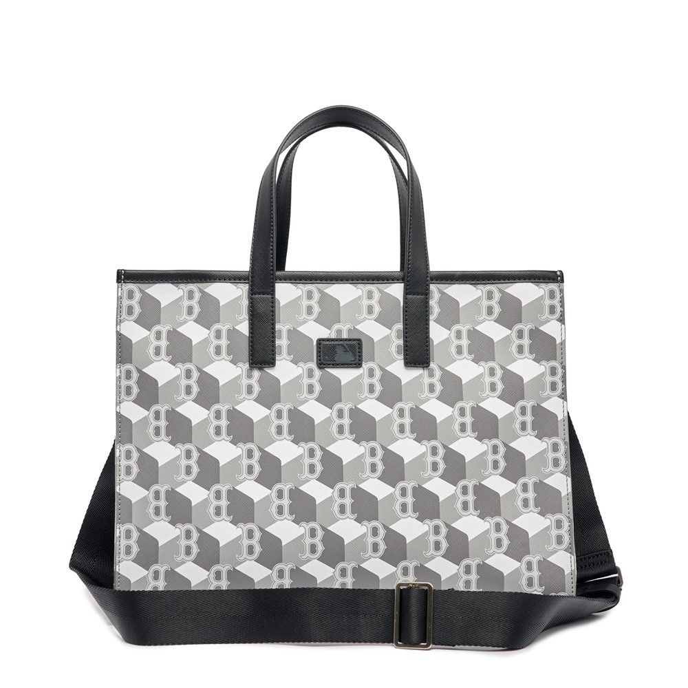 Túi Tote MLB Korea - Cube Monogram Medium Tote Bag Boston Red Sox Grey - 3AORM042N-43GRS