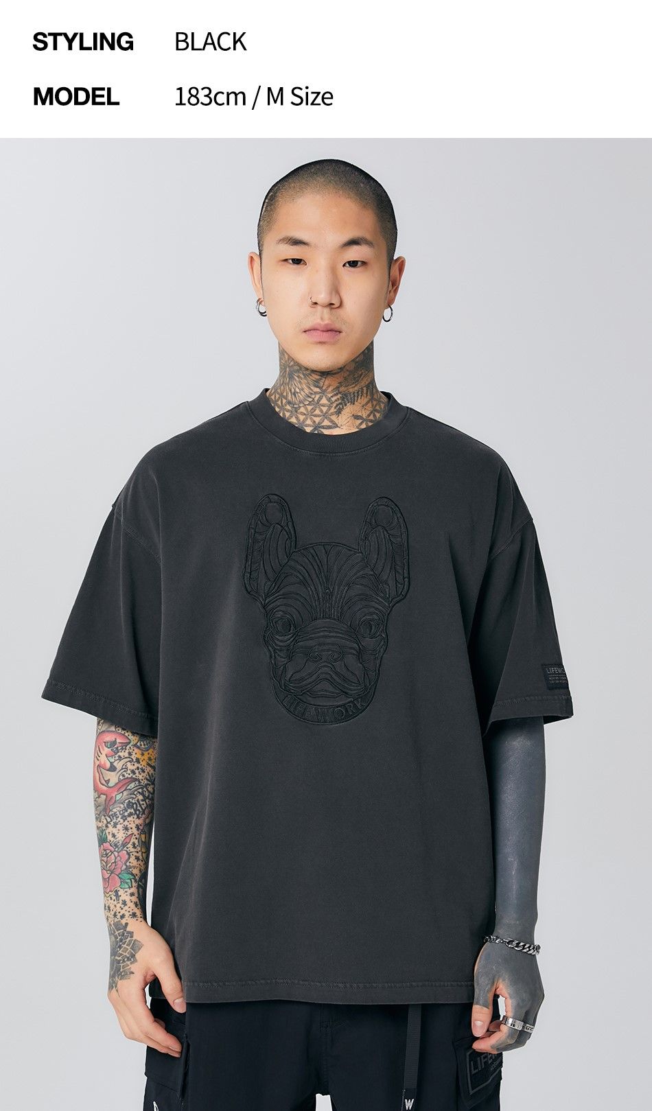  Áo thun Life Work - Pigment embroidered short-sleeved Black T-shirt - LW222TS610 