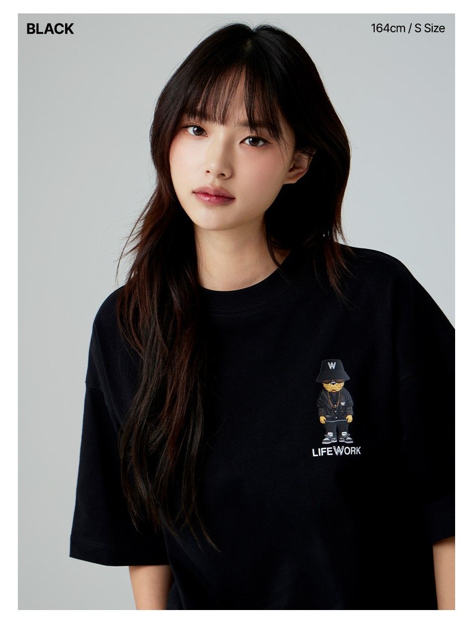 Áo thun Life Work - Checkerboard Hip Dog Short Sleeve Black T-Shirt - LW242TS107