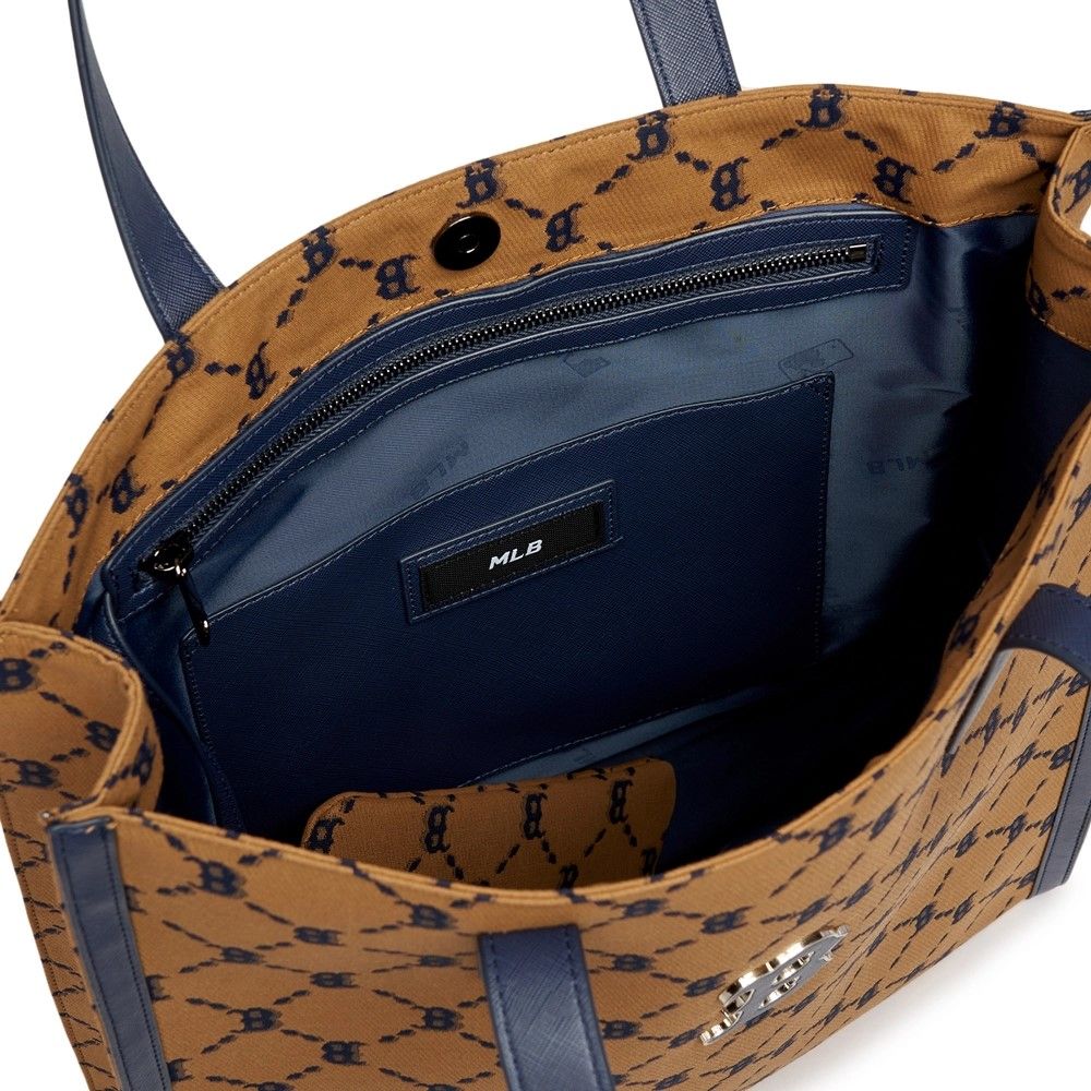 Túi Tote MLB Korea - Diamond Jackquard Tote Bag Boston Red Sox D.Beige - 3AORM012N-43BGD