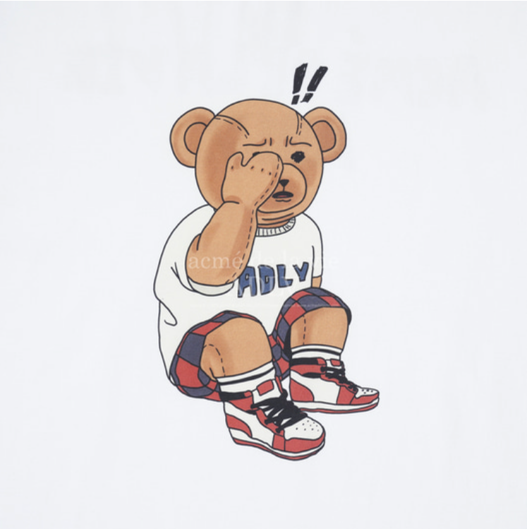 Áo thun - Acmé de la vie - ADLV CHECK PANTS BEAR SLEEVE T-SHIRT / WHITE