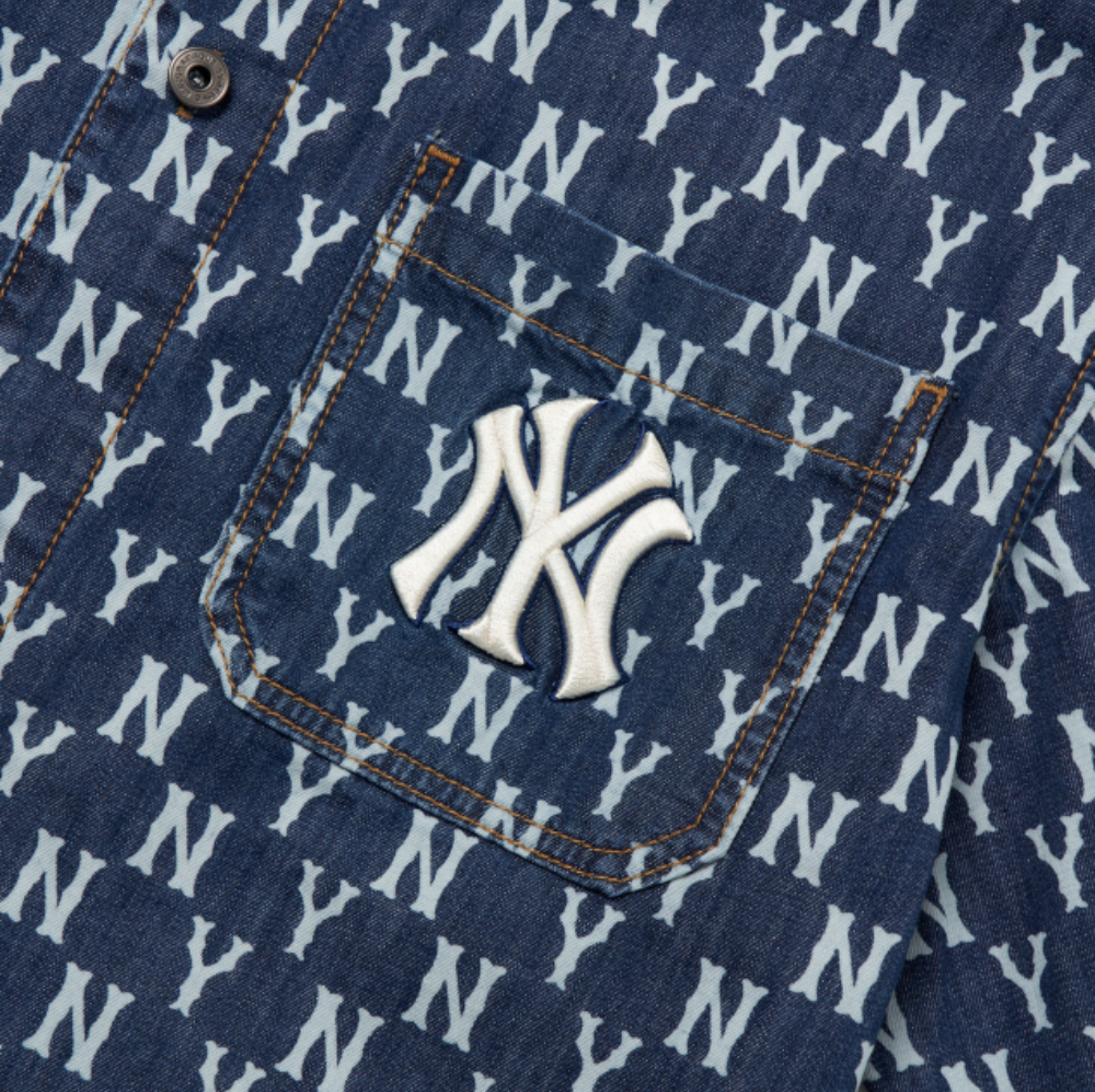  Áo Sơ Mi Jean MLB Classic Monogram Denim Short Sleeve Shirt New York Yankees - 3ADRMN123-50BLS 