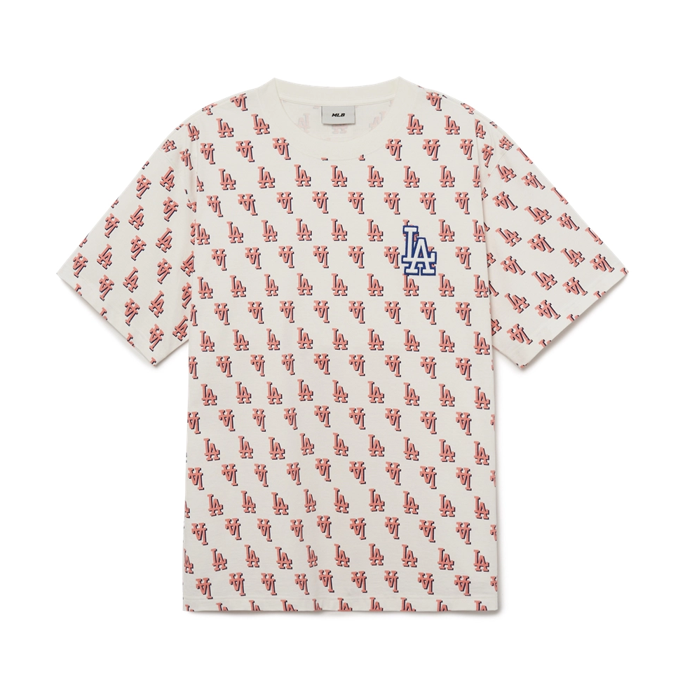 Áo thun MLB - CLASSIC MONOGRAM FRONT PANEL PATTERN SHORT SLEEVE LA DODGERS CREAM - 3ATSM1133-07CRS