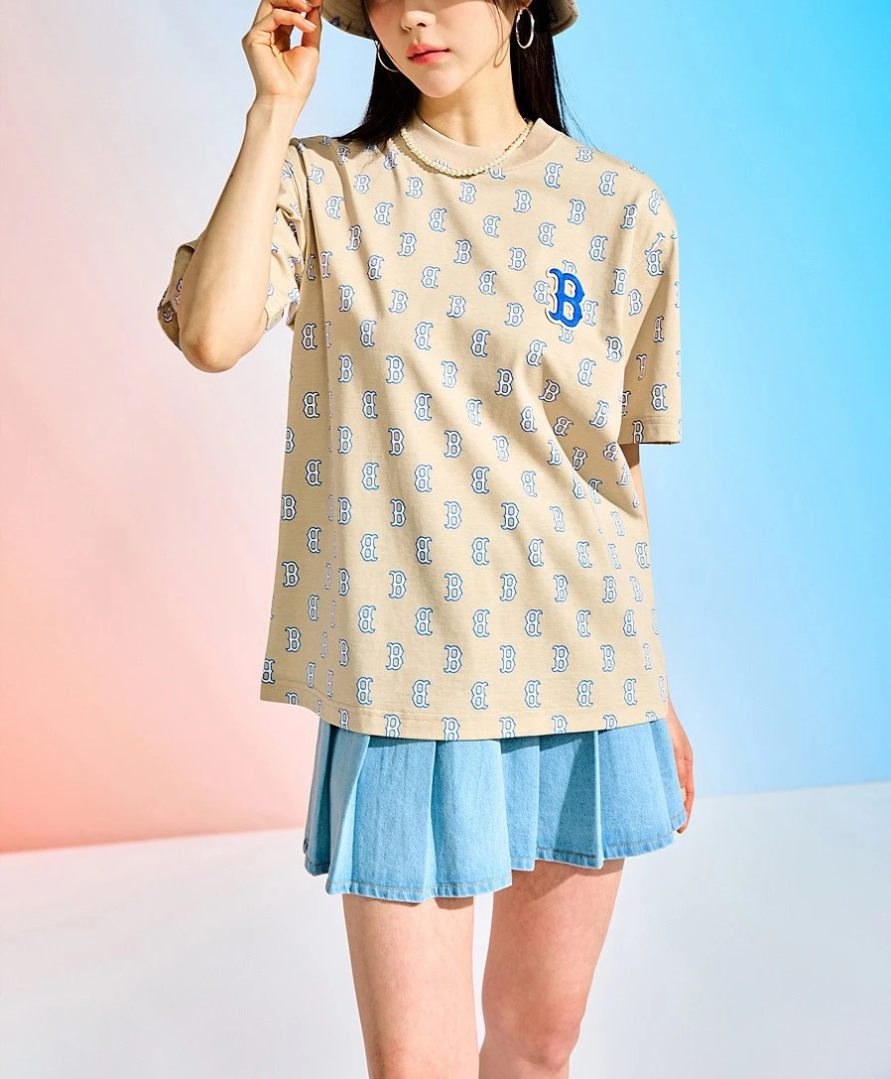 Áo thun MLB - CLASSIC MONOGRAM FRONT PANEL PATTERN SHORT SLEEVE BOSTON RED SOX L.SAND - 3ATSM1133-43SAL