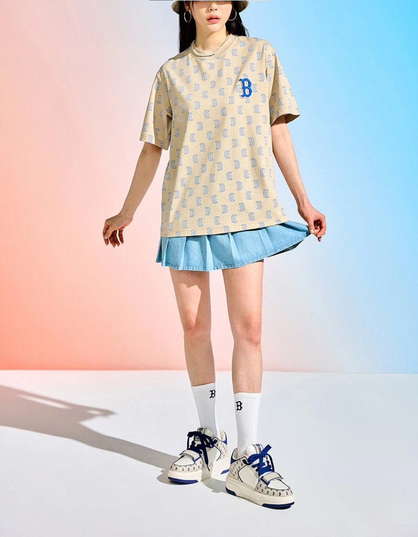 Áo thun MLB - CLASSIC MONOGRAM FRONT PANEL PATTERN SHORT SLEEVE BOSTON RED SOX L.SAND - 3ATSM1133-43SAL
