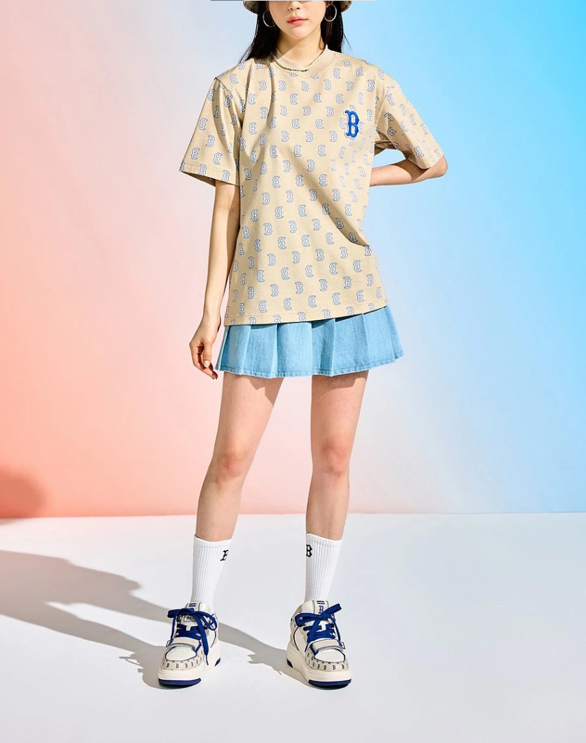 Áo thun MLB - CLASSIC MONOGRAM FRONT PANEL PATTERN SHORT SLEEVE BOSTON RED SOX L.SAND - 3ATSM1133-43SAL
