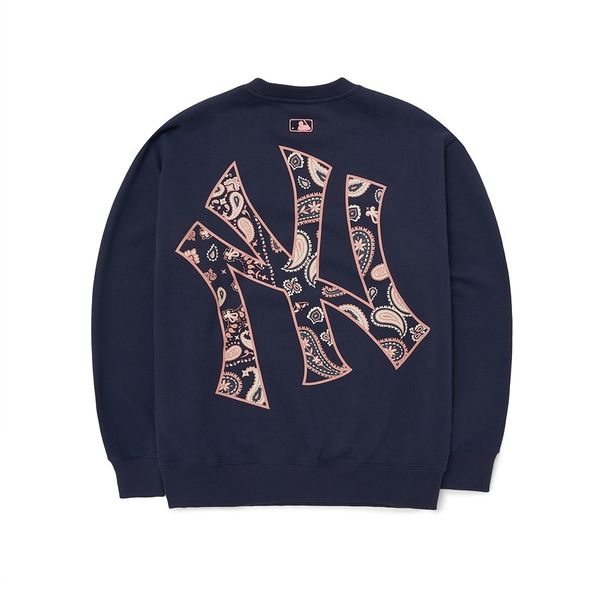  Áo Sweater MLB Korea - Paisley Big Logo Overfit Sweatshirts NEW YORK YANKEES - 3AMTI0126-50NYD 