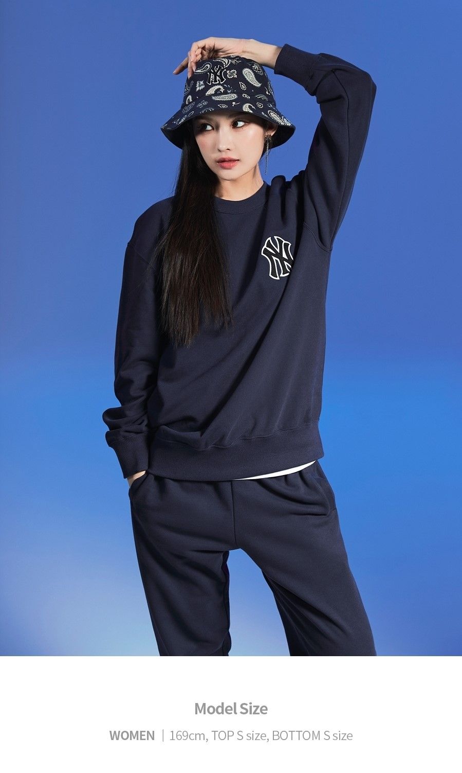  Áo Sweater MLB Korea - Paisley Big Logo Overfit Sweatshirts NEW YORK YANKEES - 3AMTI0126-50NYD 