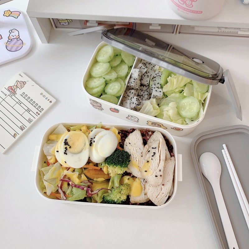 Hộp cơm Korea kèm sticker, thìa, đũa