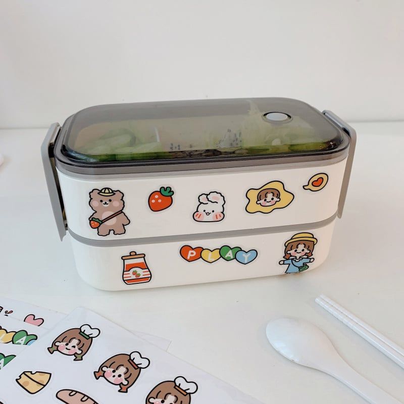 Hộp cơm Korea kèm sticker, thìa, đũa