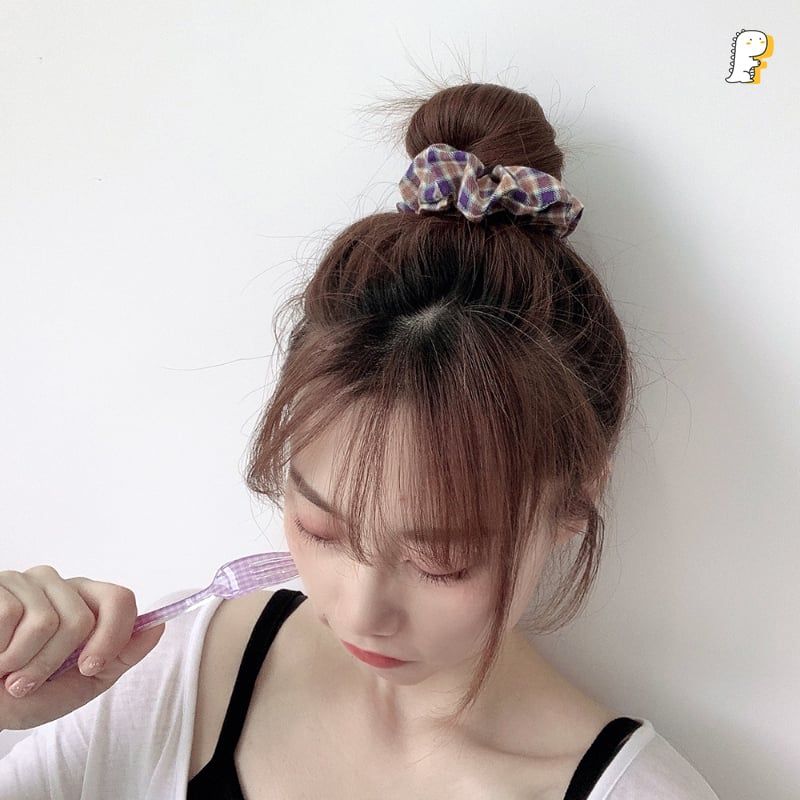 Thun cột tóc vải sọc caro mix màu