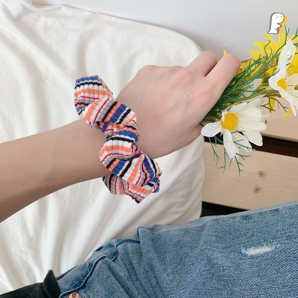 Thun cột tóc vải len chun sọc
