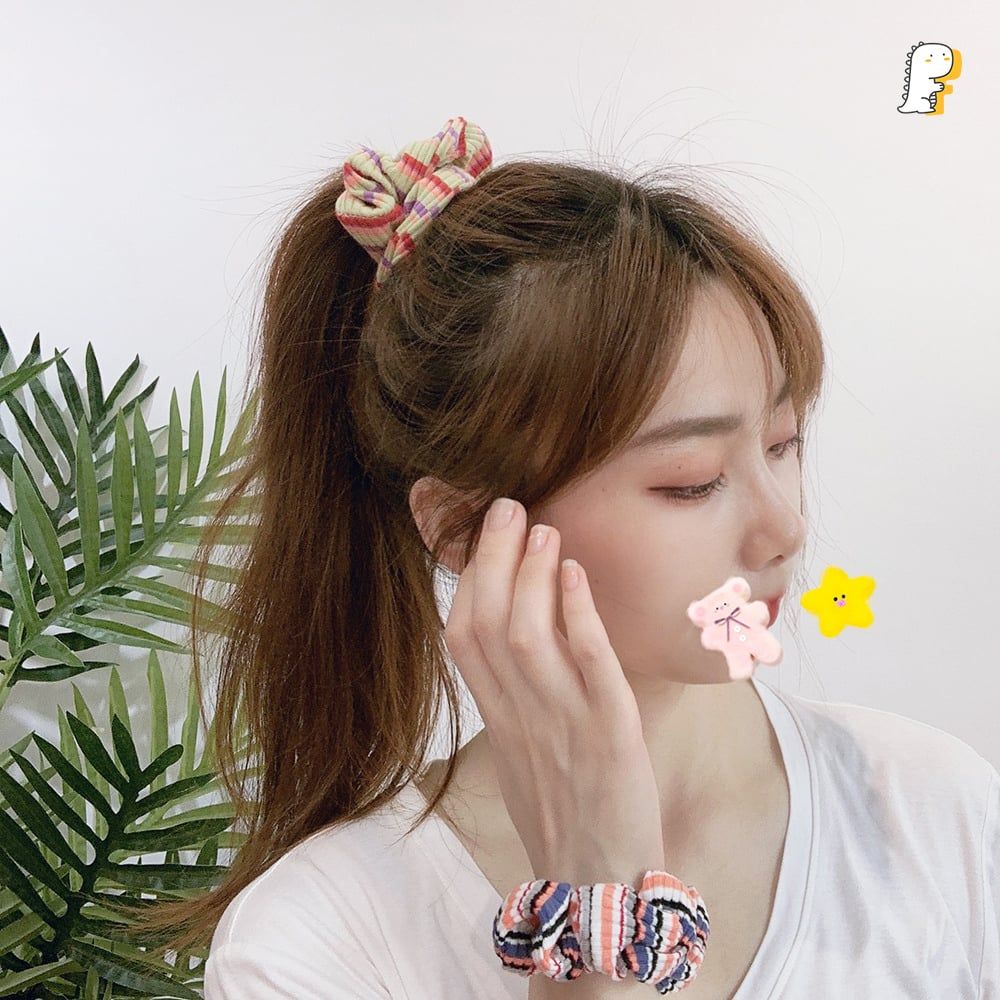 Thun cột tóc vải len chun sọc