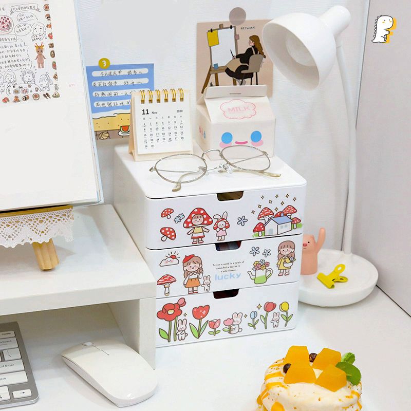 Tủ trắng 3 tầng Korea kèm sticker