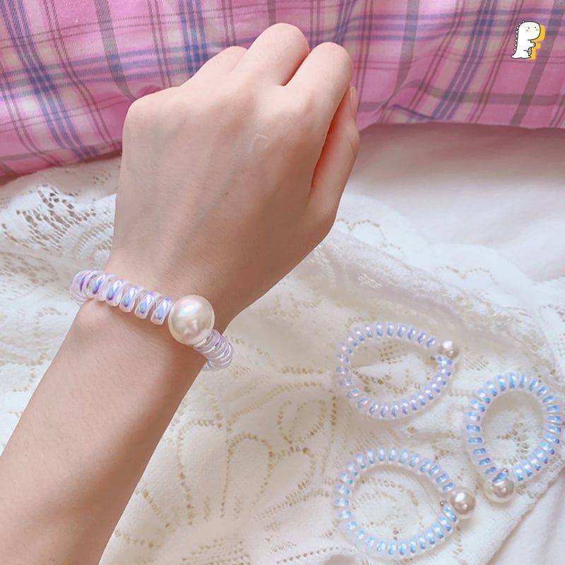 Thun cột lò xo Hologram đính ngọc trai