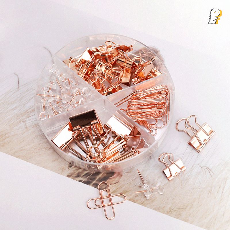 Set mix kẹp ghim Rose Gold Deli hộp tròn