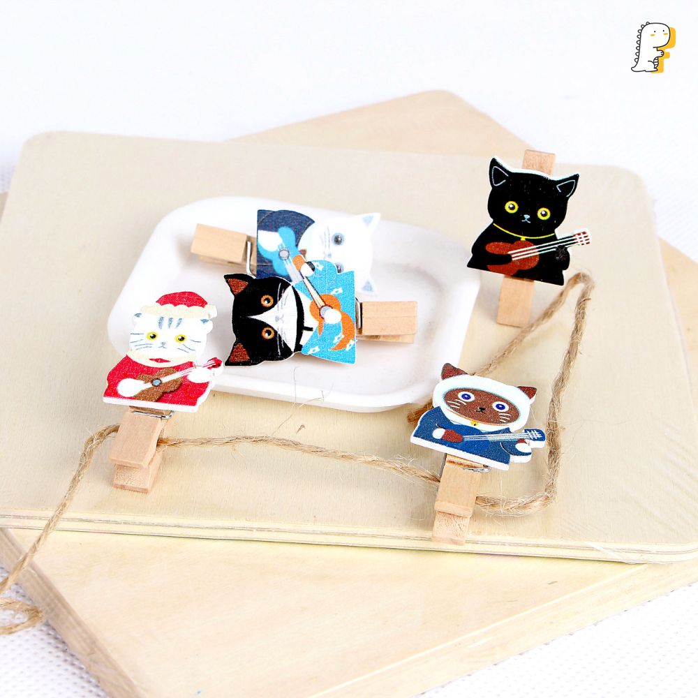 Set kẹp gỗ 10 cái Mèo cầm đàn