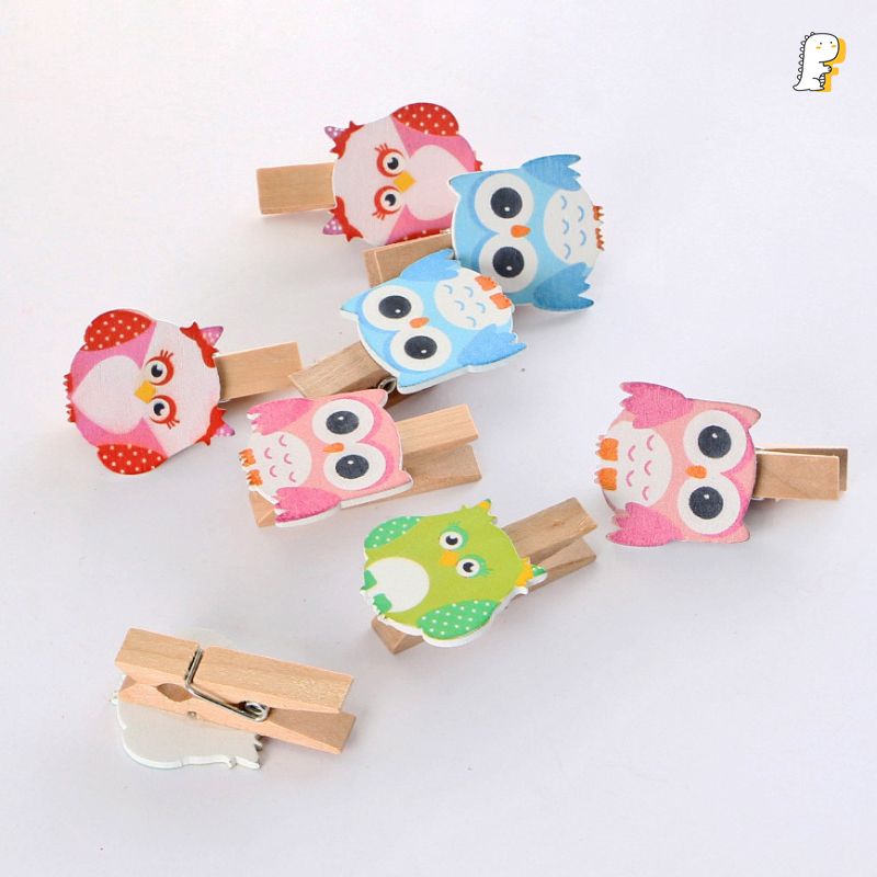 Set kẹp gỗ 8 cái Cú mèo béo tròn