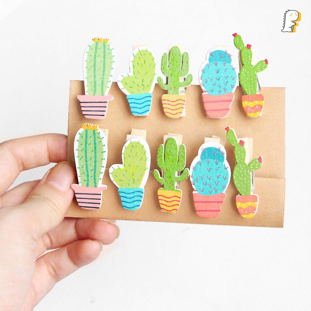 Set kẹp gỗ 10 cái Chậu xương rồng
