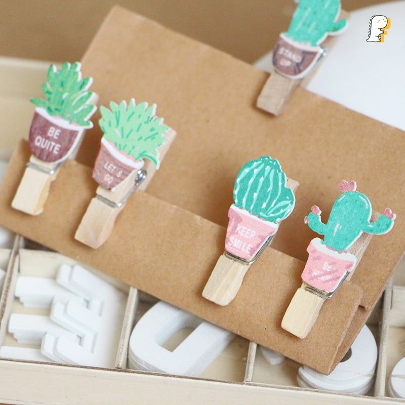Set kẹp gỗ 10 cái Chậu xương rồng slogan