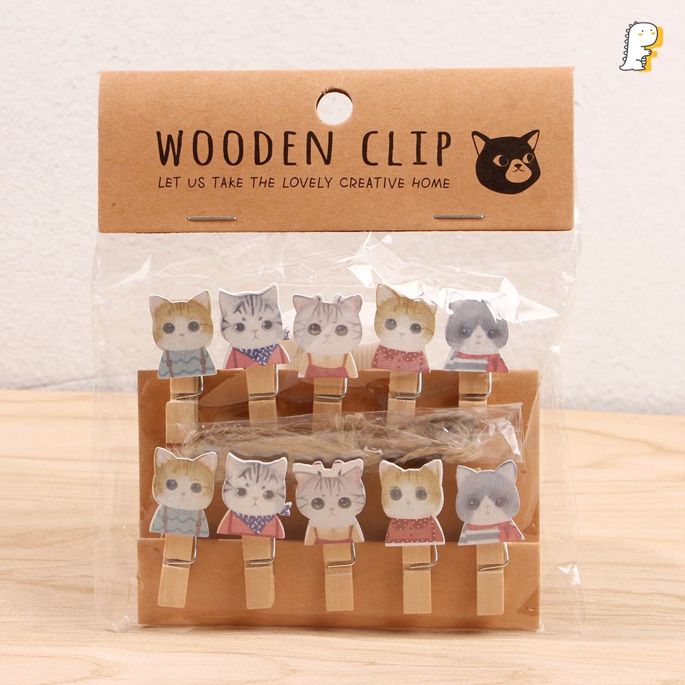 Set kẹp gỗ 10 cái Mèo chibi