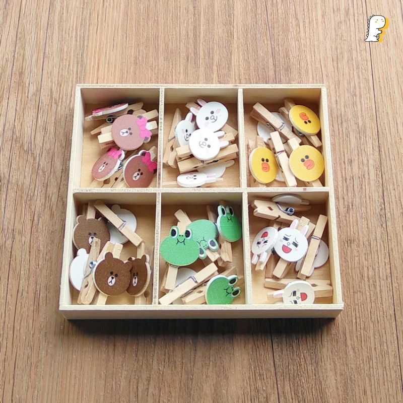 Set 30 kẹp gỗ Line Friends kèm dây thừng