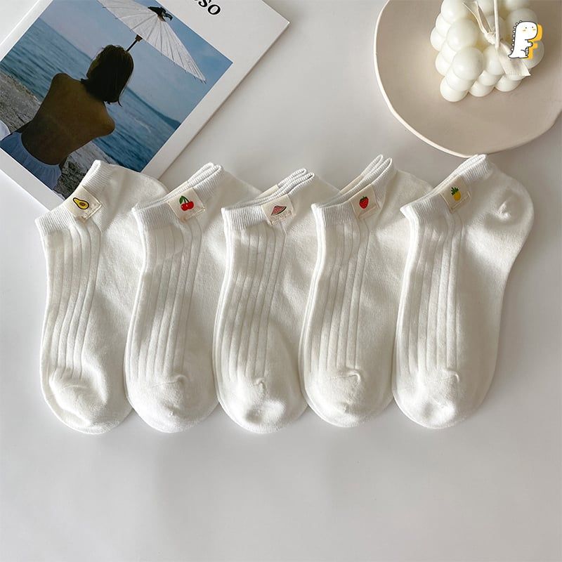 Tất vớ cổ trung màu trắng sọc chìm Trái cây