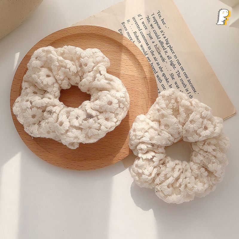 Scrunchies thun cột vải lưới thêu hoa