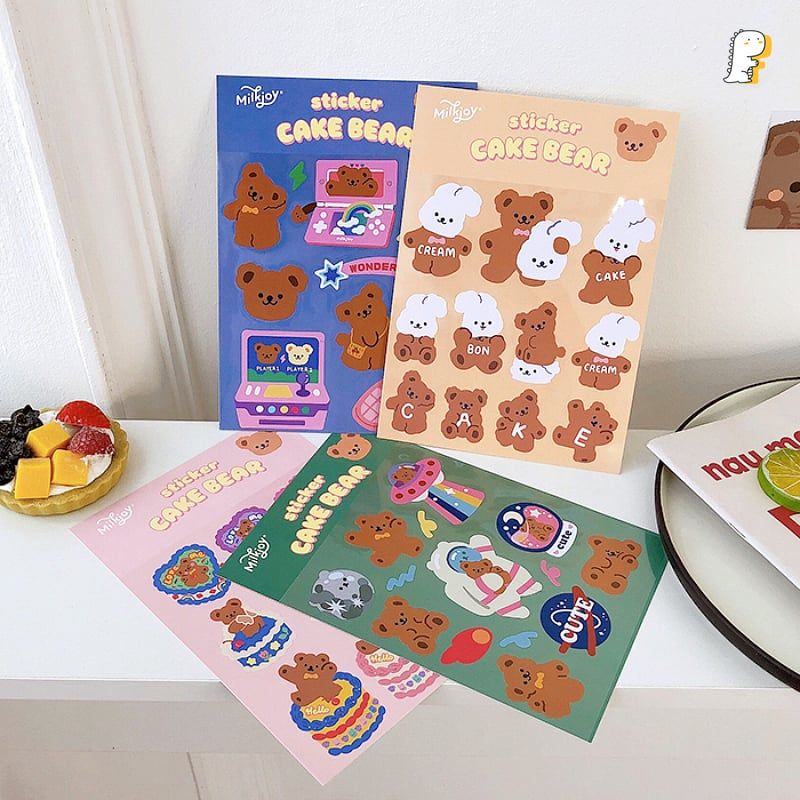 Sticker Cake bear chống nước PVC