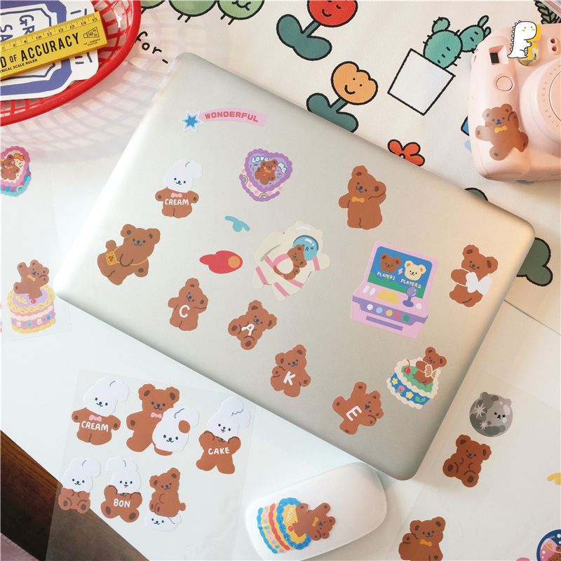 Sticker Cake bear chống nước PVC
