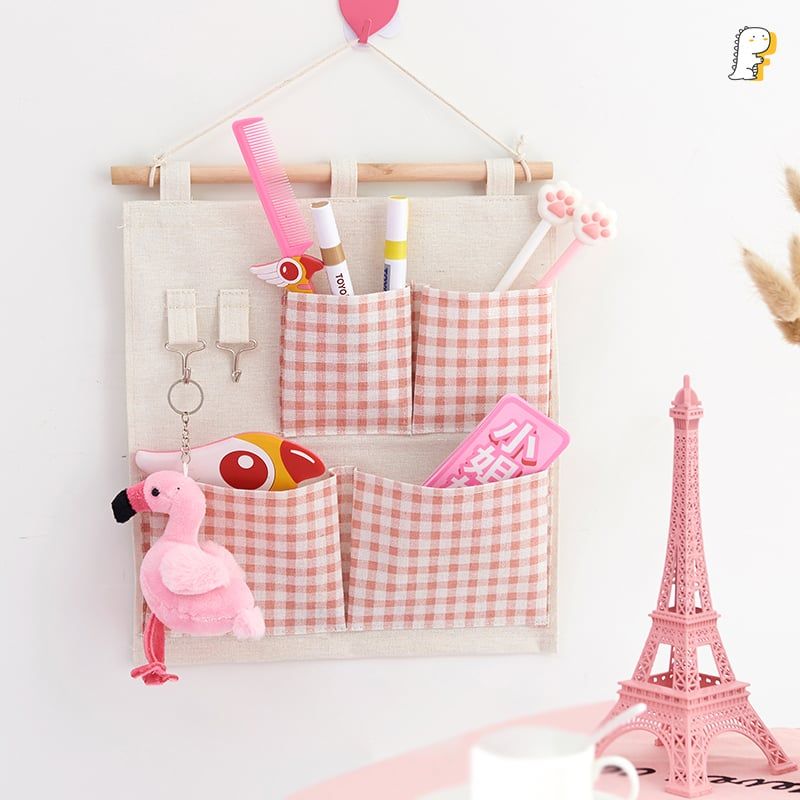 Túi vải treo tường caro hồng