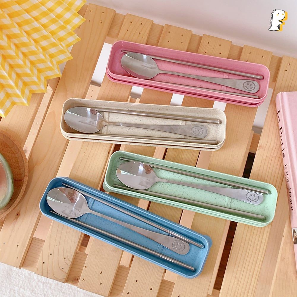Set muỗng đũa inox hộp lúa mạch Gấu trắng