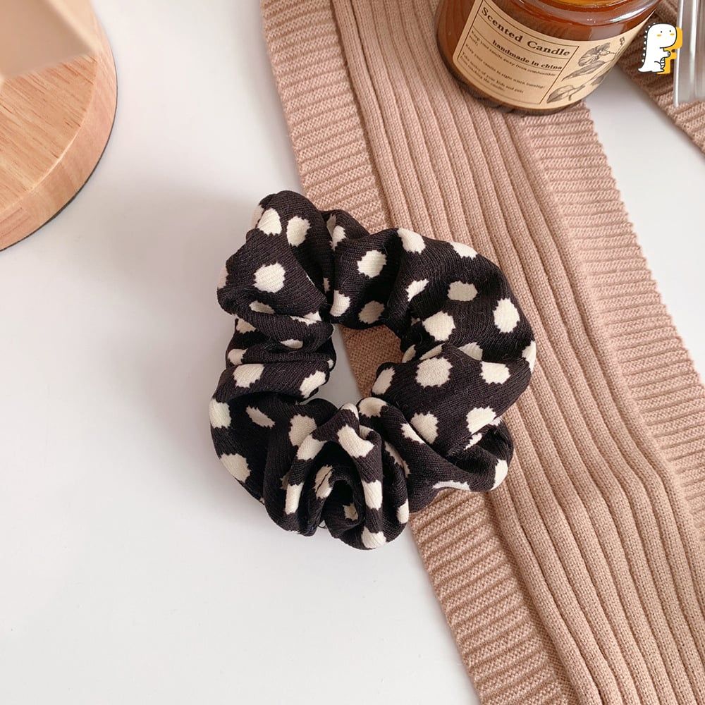 Scrunchies thun cột vải nỉ dày họa tiết
