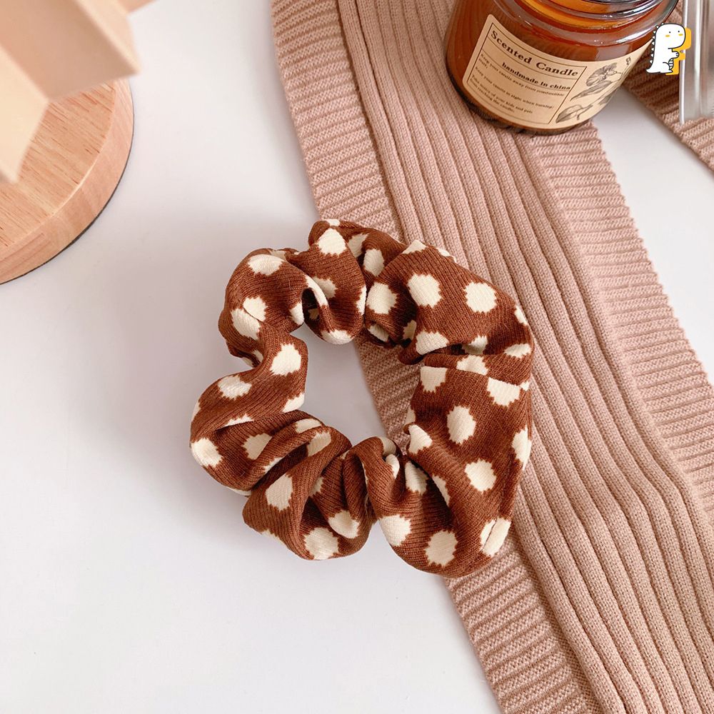 Scrunchies thun cột vải nỉ dày họa tiết