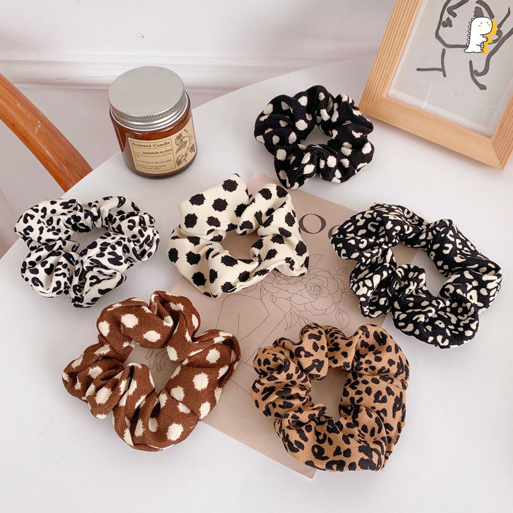 Scrunchies thun cột vải nỉ dày họa tiết