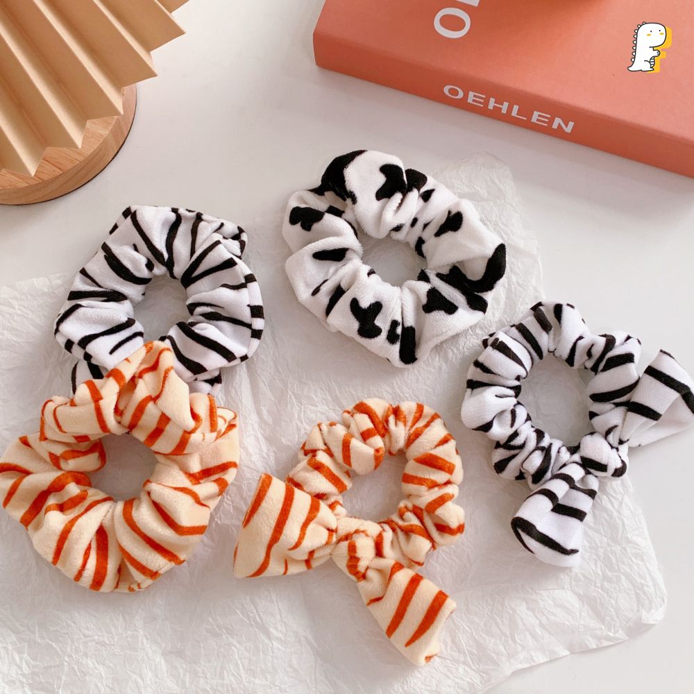 Scrunchies thun cột vải họa tiết vằn